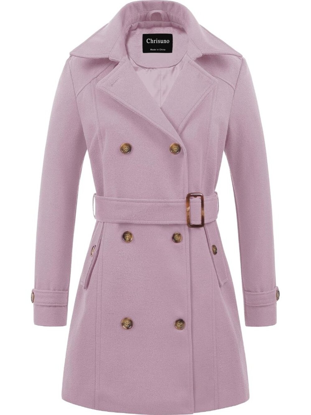 Womens Purple Detachable Hood Long Double Breasted Belted Mid-Length Trench Coat